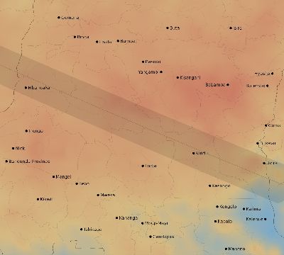 Map of the average cloud coverage across DR Congo for the solar eclipse of 05/31/2049