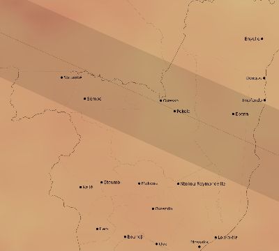 Map of the average cloud coverage across Republic of the Congo for the solar eclipse of 05/31/2049