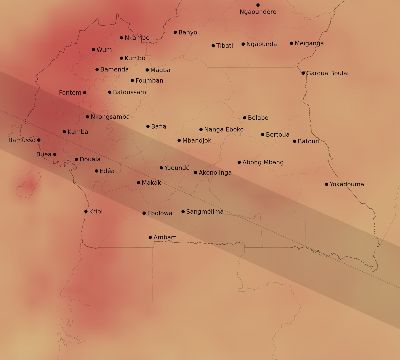 Map of the average cloud coverage across Cameroon for the solar eclipse of 05/31/2049
