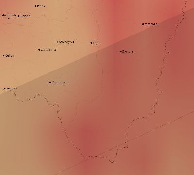 Map of the average cloud coverage across Ecuador for the solar eclipse of 05/31/2049