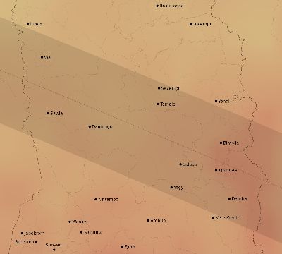 Map of the average cloud coverage across Ghana for the solar eclipse of 05/31/2049