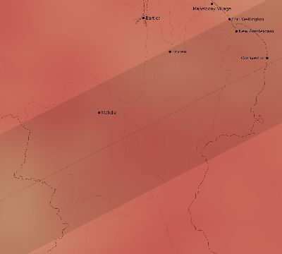 Map of the average cloud coverage across Guyana for the solar eclipse of 05/31/2049