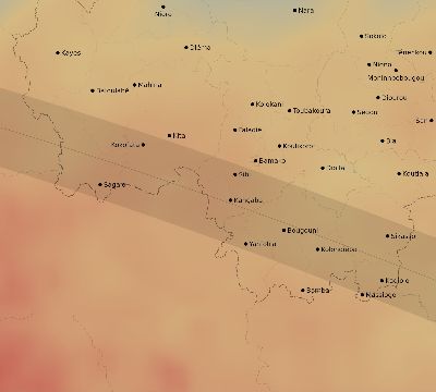 Map of the average cloud coverage across Mali for the solar eclipse of 05/31/2049