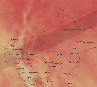 Map of the average cloud coverage across Peru for the solar eclipse of 05/31/2049