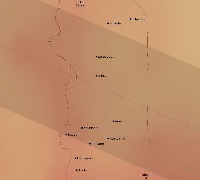 Map of the average cloud coverage across Togo for the solar eclipse of 05/31/2049