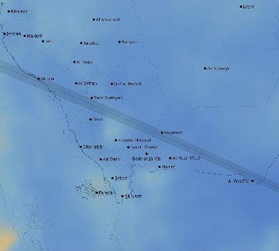 Map of the average cloud coverage across Saudi Arabia for the solar eclipse of 11/25/2049