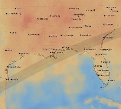 Map of the average cloud coverage across United States for the solar eclipse of 03/30/2052
