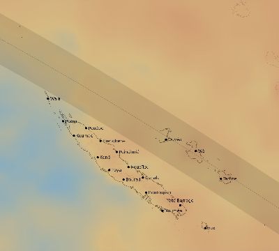 Map of the average cloud coverage across New Caledonia for the solar eclipse of 09/22/2052
