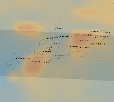 Map of the average cloud coverage across Timor-Leste for the solar eclipse of 09/22/2052