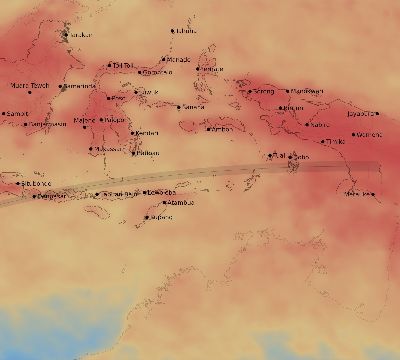 Map of the average cloud coverage across Indonesia for the solar eclipse of 03/20/2053