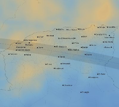 Map of the average cloud coverage across Algeria for the solar eclipse of 09/12/2053
