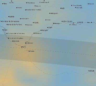 Map of the average cloud coverage across Spain for the solar eclipse of 09/12/2053