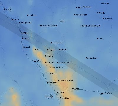 Map of the average cloud coverage across Saudi Arabia for the solar eclipse of 09/12/2053