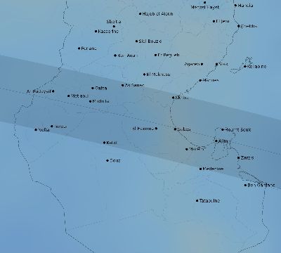 Map of the average cloud coverage across Tunisia for the solar eclipse of 09/12/2053