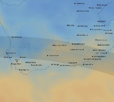 Map of the average cloud coverage across South Africa for the solar eclipse of 07/24/2055