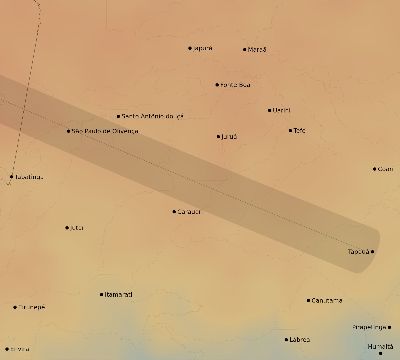 Map of the average cloud coverage across Brazil for the solar eclipse of 07/12/2056