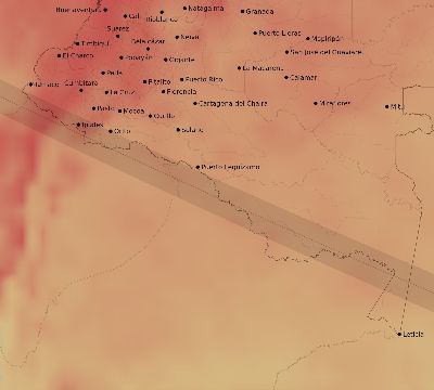 Map of the average cloud coverage across Colombia for the solar eclipse of 07/12/2056