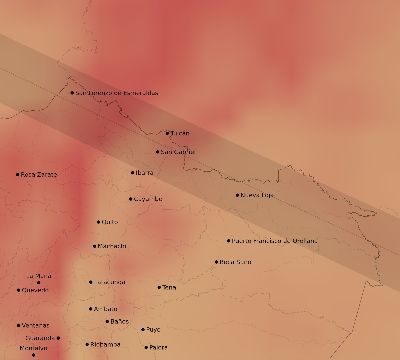 Map of the average cloud coverage across Ecuador for the solar eclipse of 07/12/2056