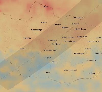 Map of the average cloud coverage across Mongolia for the solar eclipse of 07/01/2057