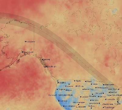 Map of the average cloud coverage across United States for the solar eclipse of 07/01/2057