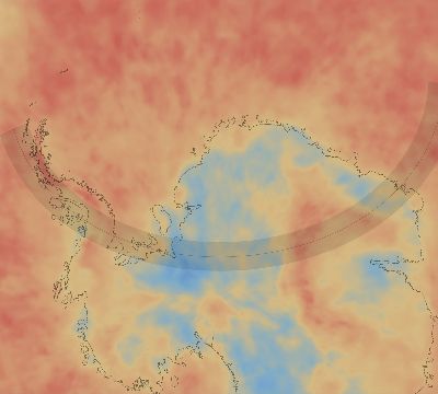 Map of the average cloud coverage across Antarctica for the solar eclipse of 12/26/2057