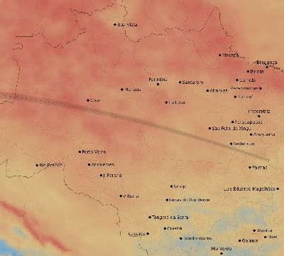 Map of the average cloud coverage across Brazil for the solar eclipse of 05/11/2059