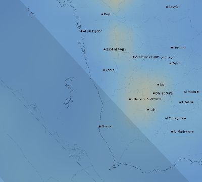 Map of the average cloud coverage across Yemen for the solar eclipse of 11/05/2059