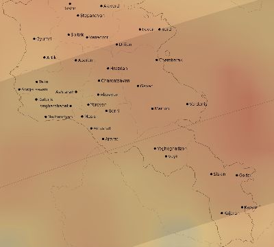 Map of the average cloud coverage across Armenia for the solar eclipse of 04/30/2060