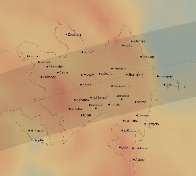 Map of the average cloud coverage across Azerbaijan for the solar eclipse of 04/30/2060