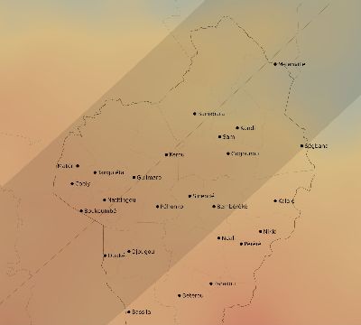 Map of the average cloud coverage across Benin for the solar eclipse of 04/30/2060