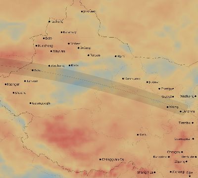 Map of the average cloud coverage across China for the solar eclipse of 04/30/2060