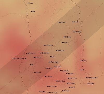 Map of the average cloud coverage across Ghana for the solar eclipse of 04/30/2060