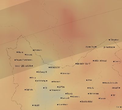 Map of the average cloud coverage across Iran for the solar eclipse of 04/30/2060