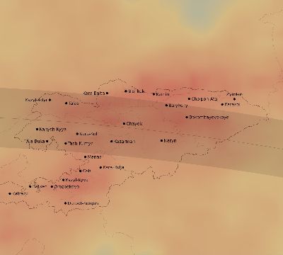 Map of the average cloud coverage across Kyrgyzstan for the solar eclipse of 04/30/2060
