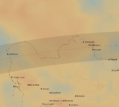 Map of the average cloud coverage across Turkmenistan for the solar eclipse of 04/30/2060