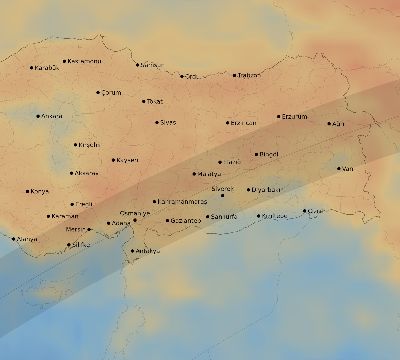 Map of the average cloud coverage across Turkey for the solar eclipse of 04/30/2060