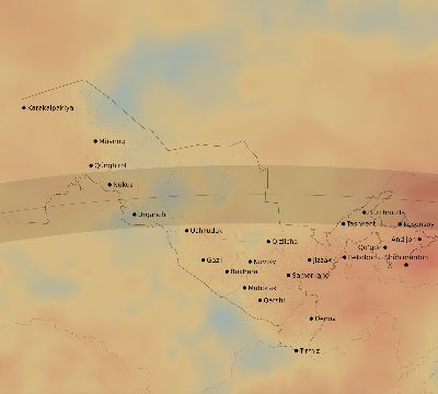 Map of the average cloud coverage across Uzbekistan for the solar eclipse of 04/30/2060