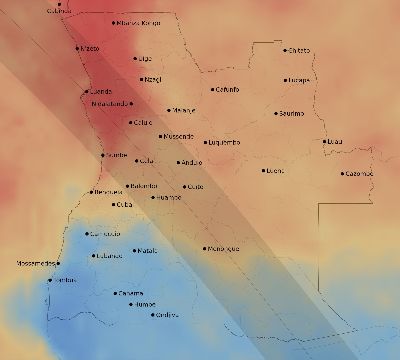 Map of the average cloud coverage across Angola for the solar eclipse of 10/24/2060