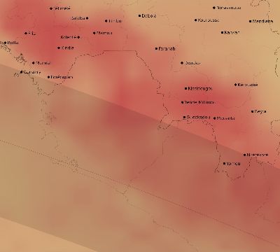 Map of the average cloud coverage across Guinea for the solar eclipse of 10/24/2060