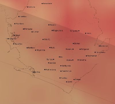 Map of the average cloud coverage across Sierra Leone for the solar eclipse of 10/24/2060
