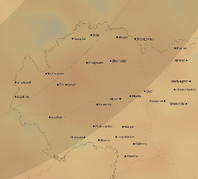 Map of the average cloud coverage across Kazakhstan for the solar eclipse of 04/20/2061