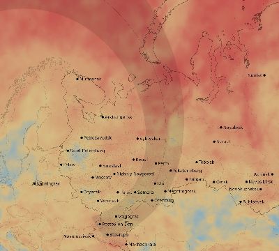 Map of the average cloud coverage across Russia for the solar eclipse of 04/20/2061