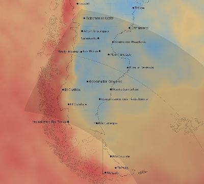 Map of the average cloud coverage across Argentina for the solar eclipse of 10/13/2061