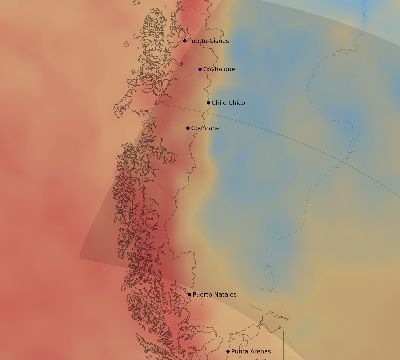 Map of the average cloud coverage across Chile for the solar eclipse of 10/13/2061