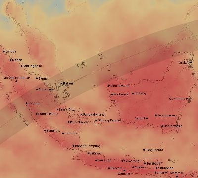 Map of the average cloud coverage across Indonesia for the solar eclipse of 02/28/2063