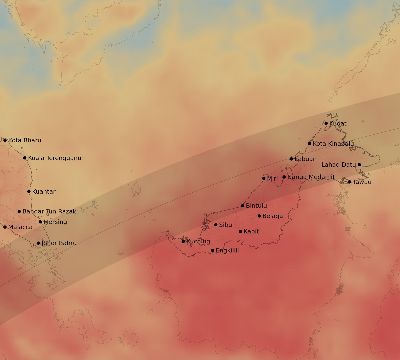 Map of the average cloud coverage across Malaysia for the solar eclipse of 02/28/2063