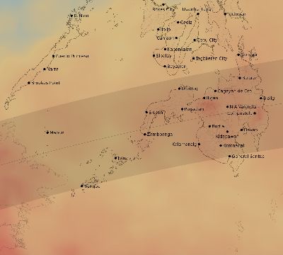 Map of the average cloud coverage across Philippines for the solar eclipse of 02/28/2063