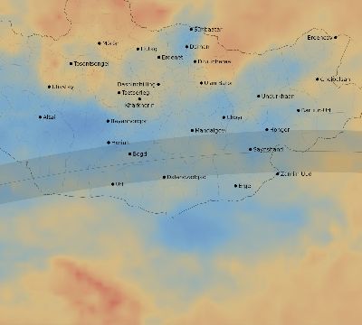 Map of the average cloud coverage across Mongolia for the solar eclipse of 08/24/2063