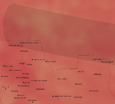 Map of the average cloud coverage across Angola for the solar eclipse of 02/17/2064