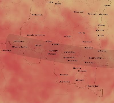 Map of the average cloud coverage across DR Congo for the solar eclipse of 02/17/2064